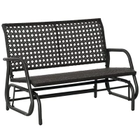 Outsunny 2-Person Outdoor Wicker Glider Bench, Patio Garden PE Rattan Swing Loveseat Chair with Extra Wide Seat and Curved Backrest for Porch, Backyard, Poolside, or Lawn, Dark Grey(m-1)