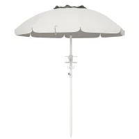 Outsunny 5.7' Beach Umbrella for Travel with Tilt, Adjustable Height, 2 Cup Holders, Hooks, Vent, Ruffles, Cream White(m-11)