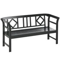 Outsunny Wooden Patio Bench, Outdoor Garden Bench with Backrest and Armrests, 3 Person Porch Bench with Rustic Country Diamond Pattern, Black(m-1)