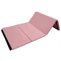 Soozier 4'x8'x2" Folding Gymnastics Tumbling Mat, Exercise Mat with Carrying Handles for Yoga, MMA, Martial Arts, Stretching, Core Workouts, Pink(m-2)