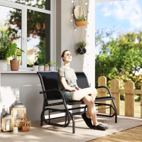 Outsunny Patio Double Glider Bench Swing Chair Rocker Heavy-Duty Loveseat Outdoor Garden Rocking Bench Steel Frame Sling Fabric Seat Black(m-1)