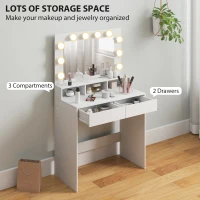 HOMCOM Vanity Table, Makeup Dressing Table with LED Lighting Mirror, Charging Station and Drawers for Bedroom, White(m-5)