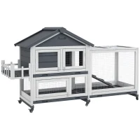PawHut 65" Wooden Rabbit Hutch, Pet Playpen with Openable Roof & Storage Box for Rabbits and Small Animals, Gray(m-11)