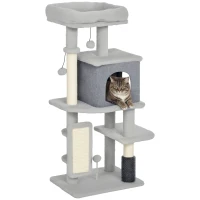 PawHut 41 Inch Cat Tree with Scratching Posts, Cat Bed, Condo, Grooming Brush, Jumping Platforms, Toy Balls, Anti-tip Kit(m-11)