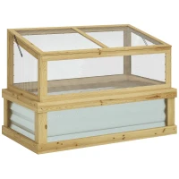 Outsunny Raised Garden Flower Bed Kit with Lean-to Greenhouse, Wooden Cold Frame Planter, 41" x 22.5" x 28.25", Natural(m-11)