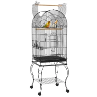 PawHut Play Open Top Bird Cage 60" Parrot Cage for Cockatiel, Sun Conure with Rolling Stand, Removable Tray, Perches, Storage Shelf Black, 20.1" x 20.1"(m-11)