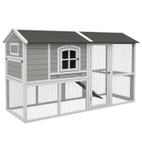 PawHut Wooden Chicken Coop with Run for 3 - 4 Chickens, Hen House with Nesting Box, Removable Tray, Outdoor Poultry Cage, 77.5" x 32.5" x 46", Light Gray(m-1)