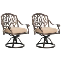 Outsunny 2 Pieces Patio Swivel Chairs with Cushion, Aluminum Frame, 3" Thick Cushions, For Garden, Balcony, Porch, Bronze(m-2)
