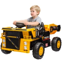 Qaba 12V Kids Ride On Dump Truck Construction Vehicle w/ Electric Dump Bed, Shovel, Spring Suspension Wheels(m-11)