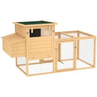 PawHut 75" Wooden Chicken Coop with Nesting Box, Removable Tray, Ramp Run, for Garden Backyard, Natural Wood(m-11)