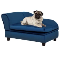 PawHut Pet Sofa Dog Couch Chaise Lounge Pet Bed with Storage Function Small Sized Dog Various Cat Sponge Cushioned Bed Lounge, Blue(m-2)