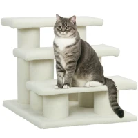 PawHut 18" 3 Tier Pet Stairs Dog Cat Step Scratch Post Furniture, Beige(m-11)