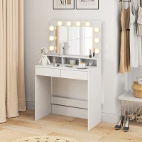HOMCOM Vanity Table, Makeup Dressing Table with LED Lighting Mirror, Charging Station and Drawers for Bedroom, White(m-7)