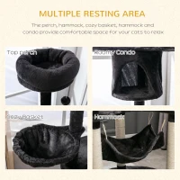 PawHut 60" Multi-Level Plush Cat Tree, Tall Cat Tower with Scratching Posts and 2 Hammocks, Dark Grey(m-6)