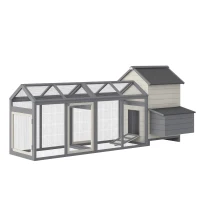 PawHut 100" Chicken Coop Wooden Chicken House Large Rabbit Hutch Poultry Cage Backyard with Double Run, Nesting Box, Gray(m-1)