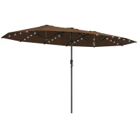 Outsunny Garden Parasol, Double-Sided Sun Umbrella with LED Solar Lights, Patio Parasol for Outdoor, Coffee(m-11)