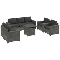 Outsunny Patio Furniture Set, Cushions, Sofa, Loveseat, Fire Pit Table, Gray(m-11)