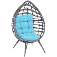 Outsunny Rattan Egg Chair with Cushion, Sky Blue