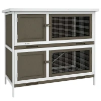 PawHut Wooden Bunny Hutch with Ramp, Indoor/Outdoor, Brown(m-11)