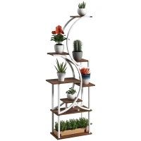 Outsunny Plant Stand Indoor, 8 Tier 62" S-Shaped Plant Shelf, Corner Plant Rack for Multiple Plants, Carbonised Finish(m-11)