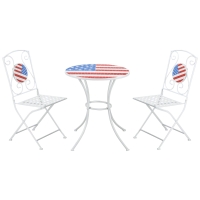 Outsunny 3 Piece Patio Bistro Set, Folding Outdoor Furniture with USA Mosaic Table and Chairs, Portable Metal Frames for 4th of July, Balcony, Backyard, Poolside, Porch, American Flag