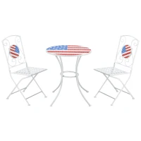 Outsunny 3 Piece Patio Bistro Set, Folding Outdoor Furniture with USA Mosaic Table and Chairs, Portable Metal Frames for 4th of July, Balcony, Backyard, Poolside, Porch, American Flag(m-1)