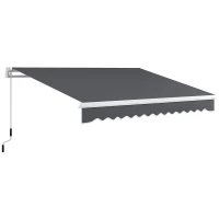 Outsunny 13' x 8' Patio Awning, Manual Retractable Sun Shade with UV Protection and Easy Crank Opening, Dark Gray(m-11)