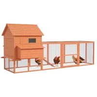 PawHut 145" Wooden Chicken Coop with Run & Inner Hen House Space(m-11)