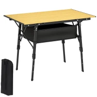 Outsunny 3ft Aluminum Small Folding Table, Portable Camping Table with Storage Bag, Carry Bag for Outdoor Picnic BBQ, Brown(m-11)