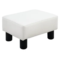 HOMCOM Ottoman Foot Rest, Small Foot Stool with Faux Leather Upholstery, Rectangular Ottoman Footrest with Padded Foam Seat and Plastic Legs, Bright White(m-1)