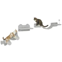PawHut 4PCs Cat Wall Shelves with Steps, Scratching Posts, Ladder, Platforms, Toy Balls(m-11)