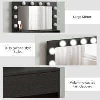 HOMCOM Vanity Table, Makeup Dressing Table with LED Lighting Mirror, Charging Station and Drawers for Bedroom, Black(m-6)
