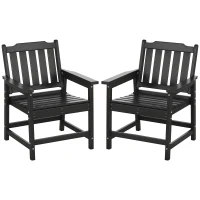Outsunny 2 Piece All-Weather Patio Chairs, HDPE Patio Dining Chair Set, Heavy Duty Wood-Like Outdoor Furniture, Black(m-11)