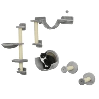 PawHut 5pc Cat Wall Shelves with Hammock, Perches, Ladder, Scratching Post(m-11)