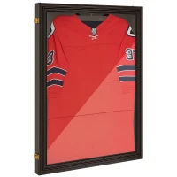 HOMCOM 26" x 35" Shadow Box Frame, UV-Resistant Jersey Display Case with T-shirt Hanger and 2 Keys, Brown(m-11)