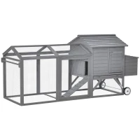 PawHut 96.5" Chicken Coop Wooden Hen House Poultry Cage Pen Portable with Wheels and Nesting Box, Chicken Cage for Backyard Outdoor, Gray(m-1)