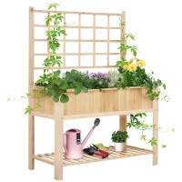 Outsunny 47'' Wooden Raised Garden Bed with Trellis, Coutryside Style Elevated Planter Box Stand with Open Storage Shelf, Spacious Planting Area for Vegetables, Herbs, Flowers(m-1)