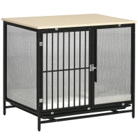 PawHut Dog Crate Furniture with Water-Resistant Cushion Medium Dog Kennel, Oak, 31.5" x 22" x 28"(m-1)