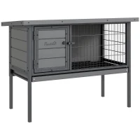 PawHut Wooden Rabbit Hutch Elevated with No Leak Tray, Openable Roof for Indoor/Outdoor, Gray(m-11)