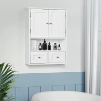 kleankin Bathroom Wall Cabinet, Medicine Cabinet, Over Toilet Storage Cabinet with Shelf and Drawers for Hallway, Living Room, White(m-8)