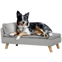 PawHut Dog Sofa Bed for Medium Dogs Cats with Cushion, Pillow, Removable and Washable Cover, Non-slip Foot Pads, Light Grey(m-11)