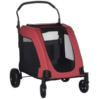 PawHut Dog Stroller for Medium and Large Dogs, 4 Wheels Folding Pet Cat Stroller With Universal Wheels, Storage Basket, safety leash, Red(m-1)