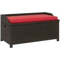 Outsunny Outdoor Wicker Storage Bench with Storage & Cushion, Red(m-11)