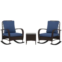 Outsunny 3 Piece Wicker Patio Furniture Set, Outdoor PE Rattan Rocking Chairs with Coffee Table, Cushions for Porch, Brown(m-11)