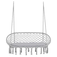 Outsunny 2-Person Hammock Chair Macrame Swing with Soft Cushion, Hanging Cotton Rope Chair for Indoor Outdoor Home Patio Backyard, Light Gray(m-1)