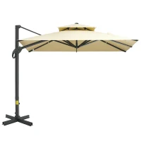 Outsunny 10ft Offset Patio Umbrella, Hanging Cantilever Umbrella, Square Shape, Aluminum Cross Base, Tilt, 360-Degree Rotation, Beige(m-1)