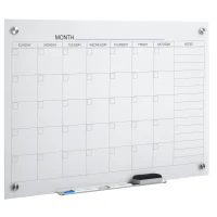 Vinsetto 35"x23" Dry Erase Wall Calendar Glass Whiteboard Monthly Planner for Homeschool Supplies & Home Office Organization with 4 Markers and 1 Eraser,Frameless(m-1)
