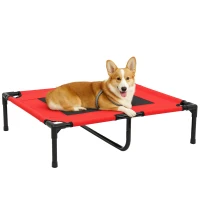 PawHut 31" x 27" Elevated Dog Cot Cooling Summer Pet Bed Frame With Mesh Ventilation - Red(m-1)
