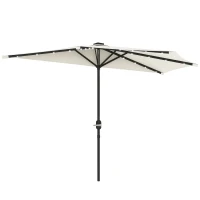 Outsunny Half Outdoor Patio Umbrella, UPF 30+ Small Vented Half Patio Umbrella with Crank 8 Ribs for Balcony Porch Garden Deck Poolside, Cream White(m-11)