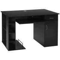 HOMCOM 47.25" Computer Desk with Keyboard Tray, CPU Stand, Writing Desk with Drawer and Storage Shelves, Black(m-2)